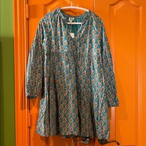 SLV Teal and Pink Patterned Mini Dress